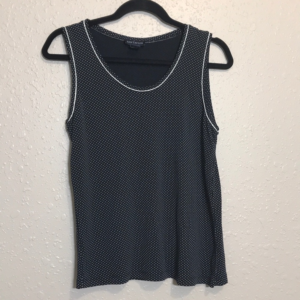 Ann Taylor Navy polka dot sleeveless Shirt Sz M